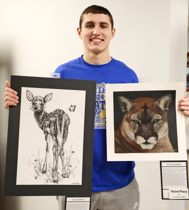 Brock Krueger with “Joy in the Springtime,” 5th place in the Drawing category and “The Look of Intimidation,” 3rd place in Colored Drawing.