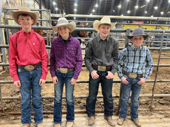 The Wessington Springs Junior High Rodeo Team competed in two regional rodeos over the weekend in Rapid City, SD. Shown left to right are: Hunter Heezen, Selah Havlik, Wyatt Fagerhaug, Hastin Heezen. PHOTO COURTESY REBECKA HAVLIK 
