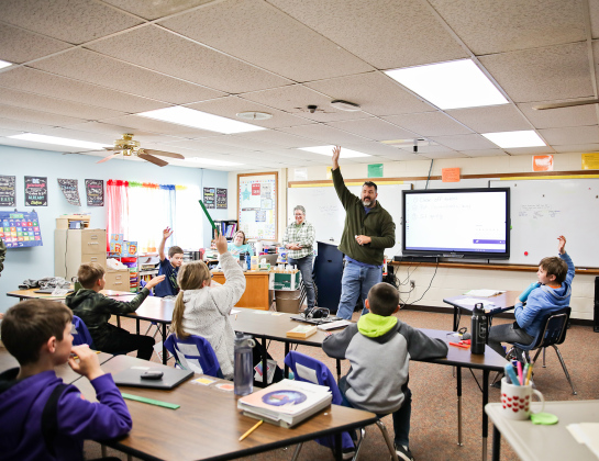 During Stewardship Week, Jerauld Conservation District, along with State Forester, Nathan Kaffer, visited 5th grade students (shown above) at Wessington Springs Elementary School and the Spring Valley Colony to educate them on the importance of conservation. 