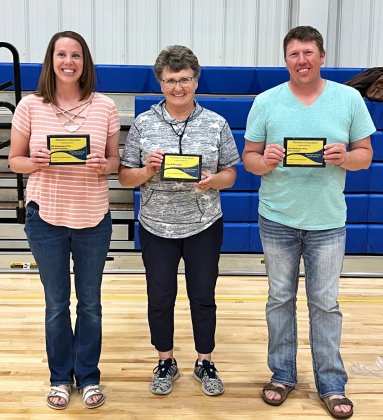 Partners in Education awards were presented to, left to right, Danielle Duxbury, (PTO) Joyce Krueger, and Ryan Jensen (PTO). Not pictured are Blake Willman and Randy Willman.
